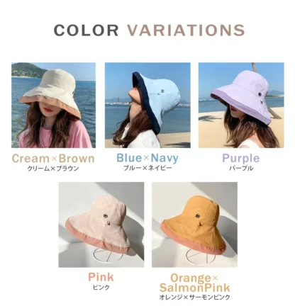 Hat Ladies Bucket Hat UV Cut Folding Compact Fashionable Cute Bow Sunburn Prevention UV Protection Outing Sunshade Wide Brim Wired Chin Cord Deformation Spring Summer Autumn Winter All Season 2way Logo mark One point casual simple - Image 4